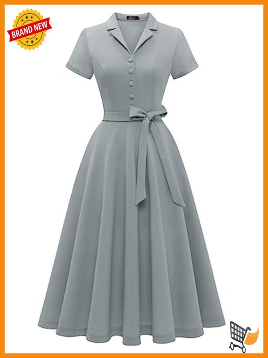 Dresses & Skirts - Vintage Tea Dress Short Sleeve Cocktail Party Dress A-Line Swing Dress